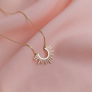 Collier tendance avec pendentif en forme de soleil levant, design simple, fait à la main en Turquie, argent sterling 925, bijoux de mariage, de fiançailles et de fête - Product Image 2