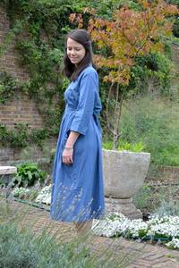 Robe en coton boutonnée bohème Sofia, décontractée, occasionnelle, été, bleu, robe pour femmes - Product Image 2