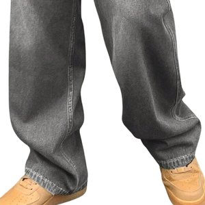 Jean en denim délavé noir et gris pour homme, coupe ample, style décontracté, jambe droite, vintage, streetwear, pantalon tendance pour tous les jours - Product Image 5