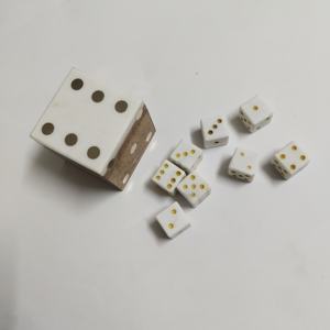 Natural <b>Wood</b> and Marble Dice <b>Box</b> <b>Square</b> Shape White Resin Dices with Yellow Dots - Product Image 1