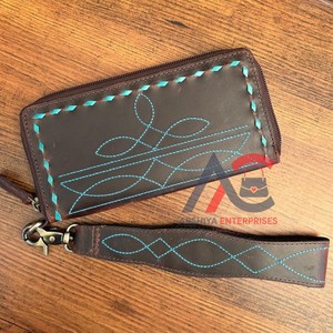 New Fashionable Trendy High Quality Durable Boot Stitch Genuine Leather Wristlet <b>Wallet</b> for Women's <b>Card</b> <b>Holder</b> Zipper Clutches - Product Image 1