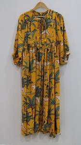 Minivestido amarillo con estampado de animales de alta calidad, cuello profundo, cadena, raya cercana, suelto, bloque largo Natural, estampado informal de verano - Product Image 2