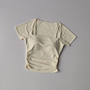 Verano nuevo 1 vestido de Yoga transpirable cojín de pecho fijo deportes malla hasta la rodilla mangas cortas usando correr Fitness Top sólido - Product Image 3