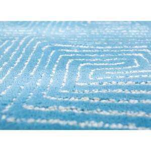 Blue Geometric Pattern <b>Hand</b> <b>Tufted</b> Wool & Viscose <b>Rug</b> for Home Entryway Hallway & Living Room 9x12 Rectangle Size 10mm Thickness - Product Image 3