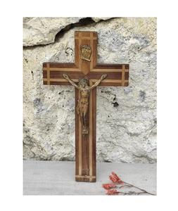 Crucifix classique en laiton et en bois, décoration murale religieuse chrétienne pour l'autel de l'église, la maison - Product Image 1