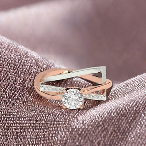 Anillo de compromiso solitario antiguo, Diamante cultivado en laboratorio, corte Irregular, CVD HPHT, 14K/18K, oro rosa, joyería de boda de dos tonos - Product Image 1