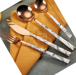 Hot Selling 4pcs Modern Rust Resistant Stainless Steel Cutlery Sets Designer Marble <strong>Handle</strong> Royal Marble Look Mirror Polish - Product Image 5