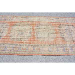 Tapis turc 4,6 x 10,9 pieds, grand tapis vintage, tapis en laine à bordures orange et bleues - Product Image 4