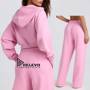 Women Tracksuit Set Short Zipper Hoodie and Jogger Pants Casual Sportswear Polyester Spandex Fabric OEM ODM - Product Image 6