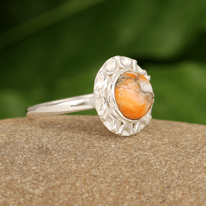 Colección Premium 925 plata esterlina ostra cobre turquesa declaración anillo de piedras preciosas 8x8mm forma redonda para boda de mujer - Product Image 2