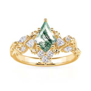 925 Silver Emerald Cut Green Gemstone Ring With Round Diamonds <b>Yellow</b> Gold Vintage Engagement Ring For Women - Product Image 3