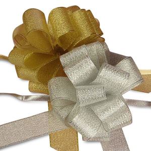 4-1/2 Metallic Lurex Pom Pom Pull Bows Iridescent Solid Holographic Wedding Christmas Ribbon Bow for Gift <b>Wrapping</b> PVC <b>Paper</b> - Product Image 1