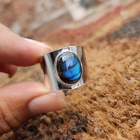 Anillo de labradorita natural Plata de Ley 925 Anillo de declaración de piedras preciosas de labradorita ovalada Regalo de aniversario para mujer para ella