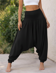 Pantalon de jogging harem bohème de haute qualité, ample, respirant, écologique, pour l'été, style yoga, décontracté, taille haute, smocké - Product Image 2
