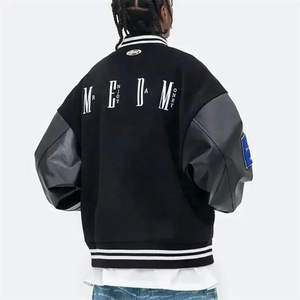 Chaqueta Deportiva Holgada con Mangas de Cuero para Hombre, Estilo Universitario, Bordado Chenille, Cuello Alto, Ropa de Abrigo de Invierno - Product Image 2