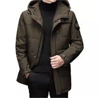 Chaqueta de poliéster a prueba de viento para hombre, abrigo de plumón de longitud media con capucha, ropa para invierno