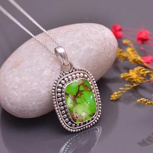 Pendentif en argent sterling 925 avec pendentif en pierre précieuse turquoise verte fait à la main avec pendentif en argent estampillé 925 - Product Image 4