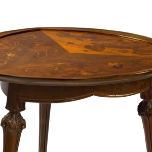 Round Solid <b>Wood</b> Coffee <b>Table</b> with Flamed Grain Carved Legs Vintage Accent <b>Side</b> <b>Table</b> for Living Room - Product Image 1