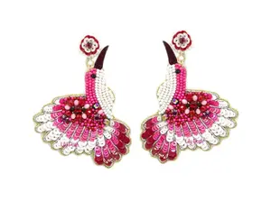 Bohemian Style Women's Multi-Color Seed Bead Drop Earrings Medium Statement Party Jewelry in Trendy Butterfly Shape for <b>Weddings</b> - Product Image 2