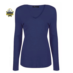 Camiseta de Yoga de manga larga con cuello en V para mujer, respetuosa con el medio ambiente, de alta calidad, ajustada, con diseño de logotipo personalizado, ropa deportiva al por mayor - Product Image 2