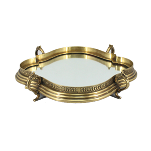 Plateau de service en métal argenté fait à la main en bois pur de haute qualité et en métal fabricant indien durable pour la décoration de table - Product Image 4