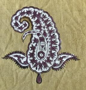 Tissu en coton imprimé à la main, motif floral paisley buta |   Tissu ethnique indien jaune moutarde - Product Image 1