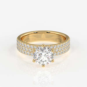 Round Cut Moissanite Diamond <b>Set</b> in 9k <b>Gold</b> Pave Style <b>Ring</b> - Product Image 1