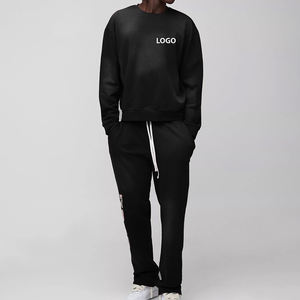 Custom Men's Cotton <b>Polyester</b> Plus Size Casual <b>Tracksuit</b> Side Panel Crewneck Sweatshirt & Side Panel Sweatpants Streetwear Set - Product Image 1