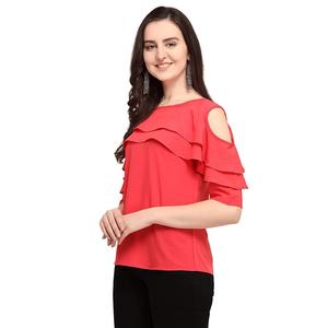 Camiseta de Moda Shoryam para Mujer, Color Rosa, Hombros Descubiertos, Estilo Formal Occidental, Diseño Sólido, Crepé de Secado Rápido - Product Image 1