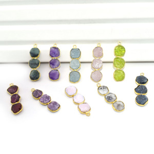 Émeraude Trois Pierre Long Pendentif Or Vermeil Argent Sterling Lunette Ensemble Pierres Précieuses Brutes Charme Bijoux Faits À La Main Cadeau pour Elle - Product Image 5