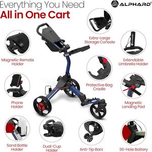 Voiture de golf électrique avec télécommande, Cybercart Caddy motorisé avec accessoires, porte-gobelet/porte-parapluie, roues anti-basculement/porte-téléphone - Product Image 2