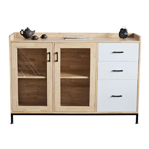 ตู้โชว์กระจกบานเปิดไม้ยางพารา 140x40x95 ซม. ลายไม้ ไม้จริง KTB68123 - Product Image 1