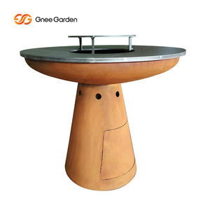 Barbecue extérieur moderne haut de gamme en acier Corten avec allumage électronique par impulsion et plateau rond - Product Image 2