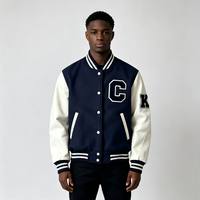 Jaket Varsity Bordir Custom Pria OEM Jaket Letterman Badan Wol Lengan Kulit PU Jaket Baseball Pabrik Jaket Letterman