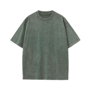 T-shirt rétro à épaules dénudées en coton 230g pour hommes et femmes à manches courtes délavé haut ample vêtements d'extérieur avec motif solide - Product Image 1
