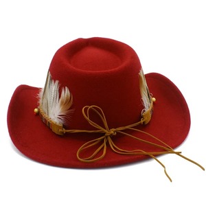 Sombrero de vaquero de cuero ajustable 100% con plumas rizadas de caballero Estilo casual para hombres y mujeres - Product Image 2