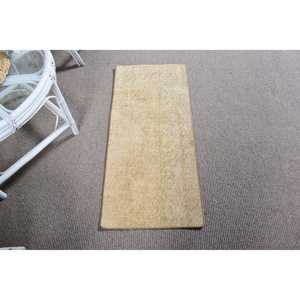 Vintage Small Rug 1.5x3.3 ft (45x102 cm), Turkish <b>Yellow</b> Moroccan <b>Wool</b> Rug - Product Image 1