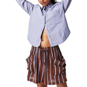 Camicia Lunga da Ufficio We the Free da Donna XL in Popeline di Cotone con Colletto e Bottoni, Top Corto Viola con Logo Ricamato - Product Image 1