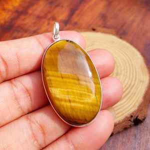 Top qualité naturel jaune oeil de tigre Cabochon solide 925 argent Sterling plaqué pendentif Simple pour les bijoux en gros des femmes - Product Image 2