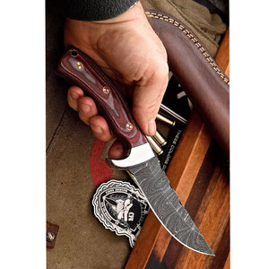 Cuchillo de caza de acero Damasco de grado Industrial hecho a mano OEM mango de madera Funda de cuero puro hoja fija DIY entusiastas Camping - Product Image 5