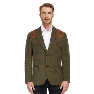 OEM completamente foderato tacca con risvolto a due bottoni in finta pelle scamosciata Plaid retro Slim Fit <span class=keywords><strong>blazer</strong></span> per <span class=keywords><strong>uomo</strong></span> - Product Image 1