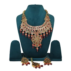 Ensemble de collier de mariée en Kundan plaqué or 24 carats pour femmes et filles, bijoux fins avec zircon pour mariage - Product Image 4