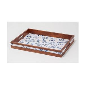 LOT DE 2 plateaux de service carrés en bois de manguier avec émail citron imprimé plateau de service en bois de luxe de style nordique pour les utilisations de l'hôtel de bureau - Product Image 1