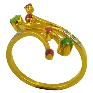 Art Palace Golden Plant-Inspired 925 Silver Gemstone Cluster <b>Ring</b> <b>Ruby</b> Emerald Prong Setting Bohemian Style Unisex Everyday Wear - Product Image 2