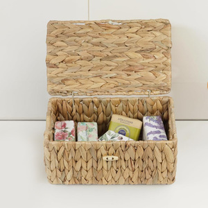 Boîte de rangement pliable, boîtes organisatrices en jacinthe d'eau pliables, panier à couvercle tissé à la main, conteneur - Product Image 1