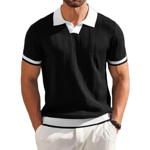 fashion <b>Patchwork</b> Knitted Polo Shirts Men Business Casual Turn Down Collar Knit Polos Male Vintage Short Sleeve Tees <b>Tops</b> - Product Image 1
