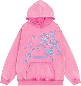 Sudadera Unisex Extra Grande de Mezclilla y Algodón, Estilo Urbano para Hombre, Estampado de Rayos, Estilo Hip Hop, con Capucha, Otoño, Múltiples Estilos DIY - Product Image 4