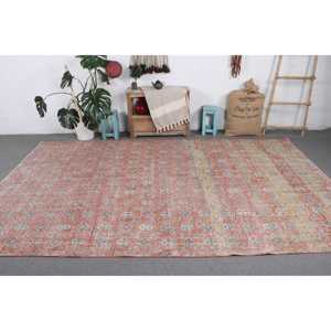 6.7x10.9 ft Vintage Rug, Turkish Oversize Rug, <b>Red</b> Camouflage <b>Wool</b> Rug - Product Image 3
