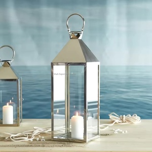 Classic Decorative Stainless Steel and Glass Candle <b>Lantern</b> for Home and Garden Decoration Shiny Silver <b>Lanterns</b> - Product Image 4