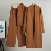 PASUXI Vente en Gros Tricots Ensemble Trois Pièces Femme Élégant Cardigan Pull Châle Cape Pantalon Large Ensemble Femme